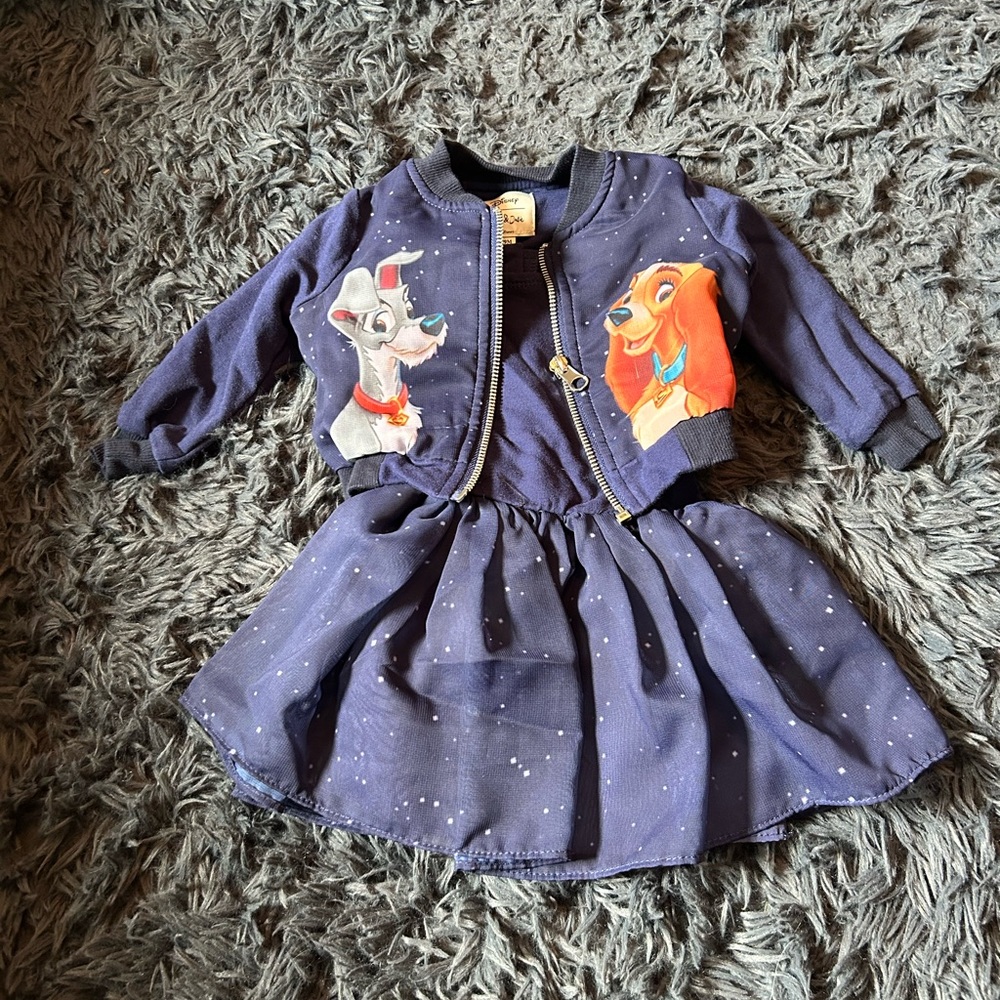 Kids Navy Blue Lady and the Tramp Print Dress